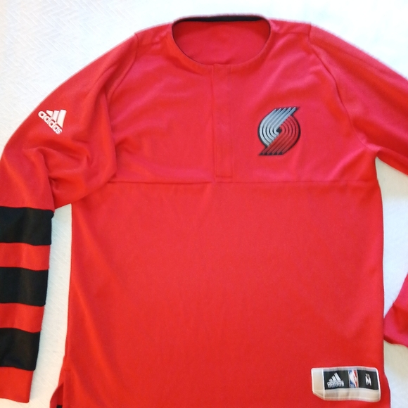 Sz.M Mens Adidas NBA Mens Pullover Quarter Button Portland Trailblazers Shirt - Picture 2 of 7